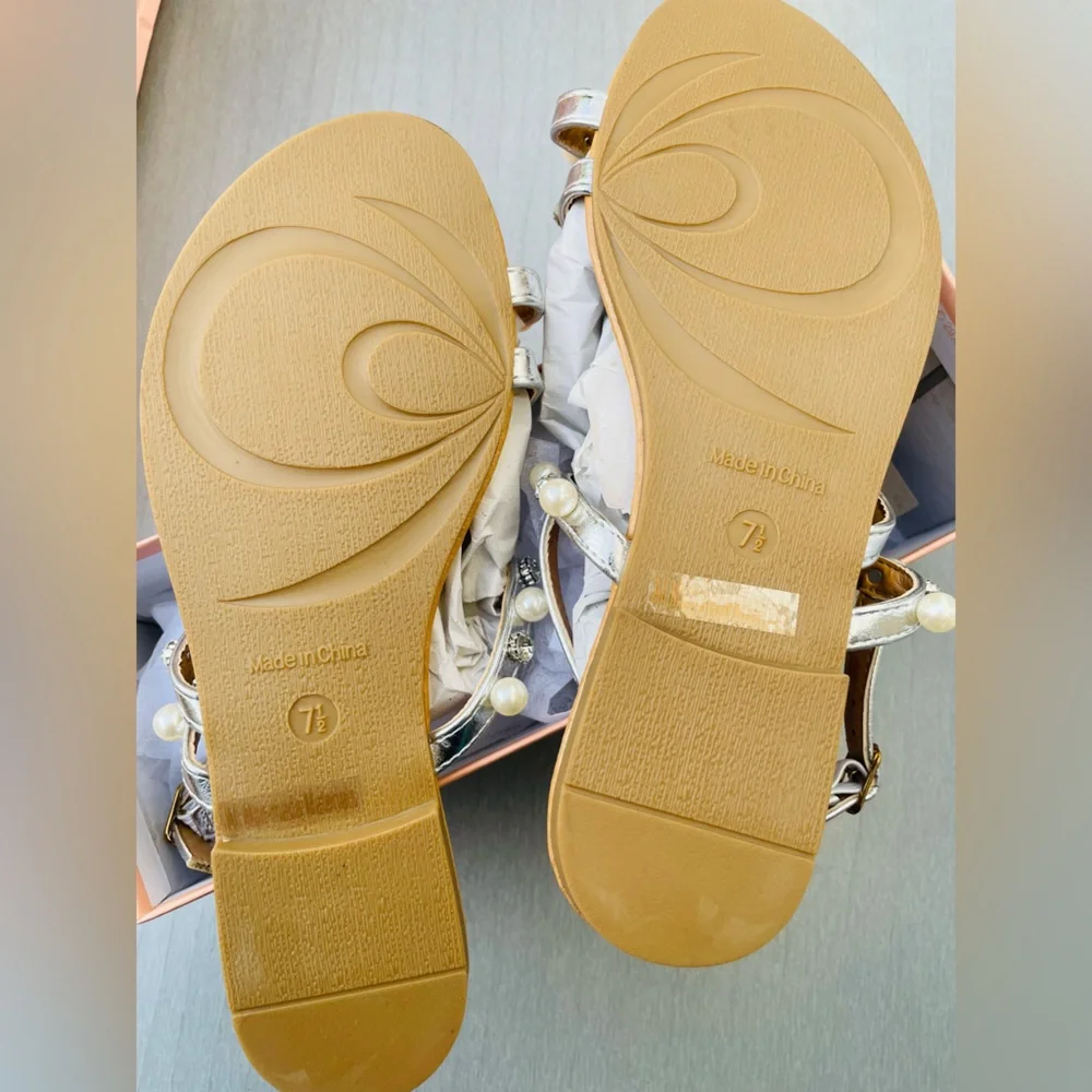 Glaze Silver Pearl & Rhinestone Strappy Sandals - Picture 2 of 3